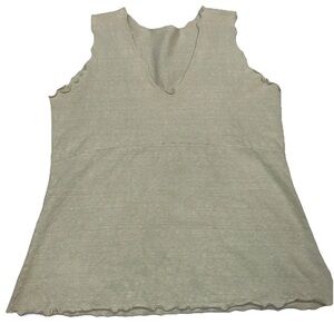 Earth creations GREEN Hemp organic Cotton Tank Top Sleevless V Neck Scalloped Lg